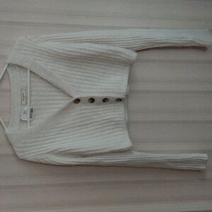 No Comment Cropped Button Up Eyelash Knit Junior Size L. NWT